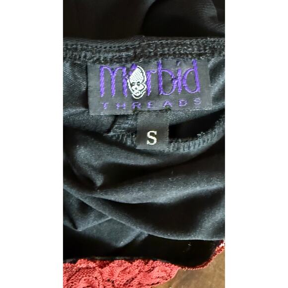 Morbid Threads Gothic Lacy Ruched Slip Dress S Y2K Punk Black Red Lace Bodice - Picture 10 of 11